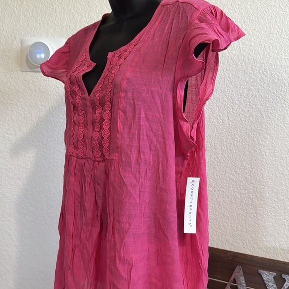 Counterparts Pink Embroidered V-Neck Blouse – Size XL – New with Tags - Picture 2 of 5